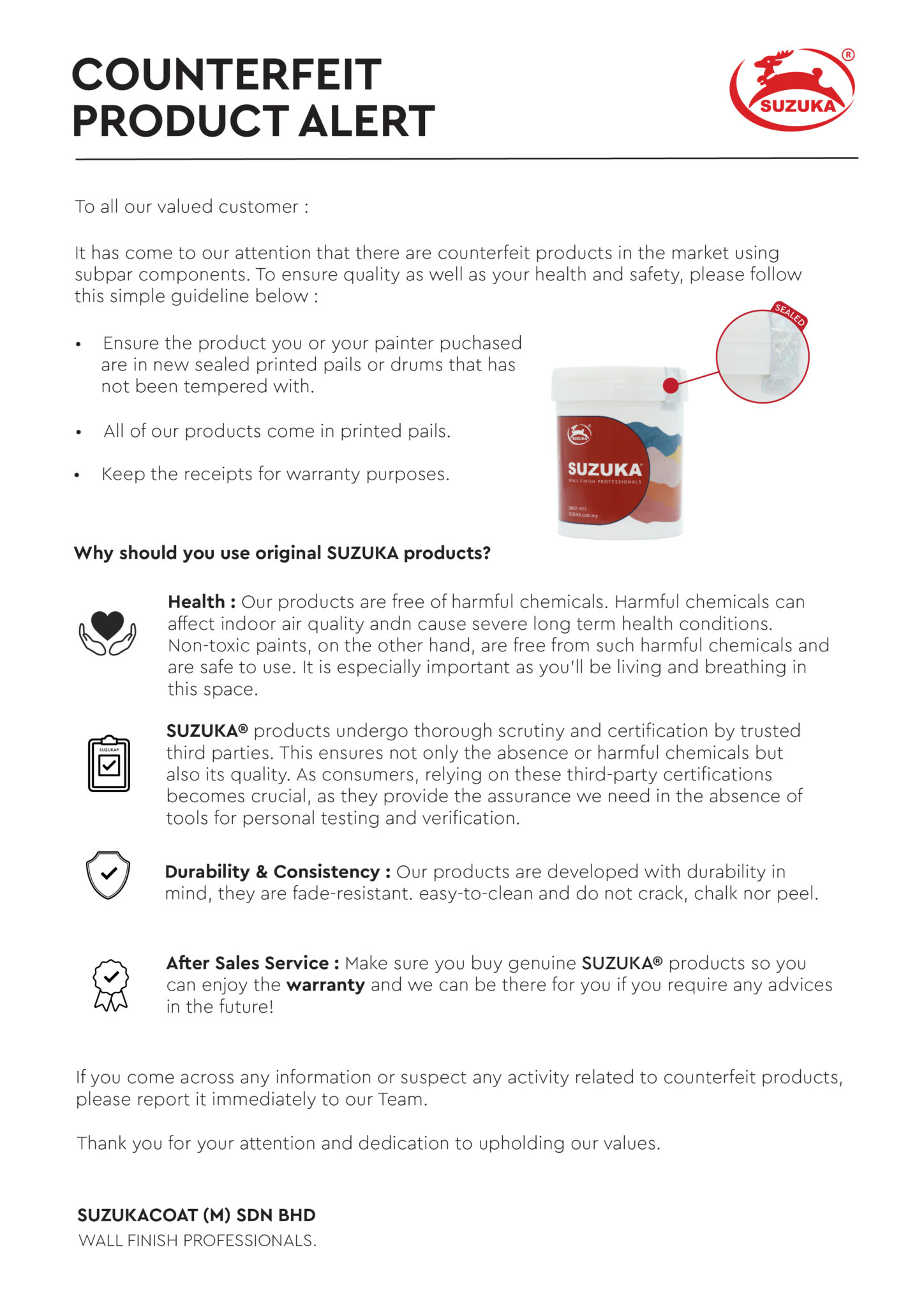 Counterfeit product alert — how to identify genuine SUZUKA products